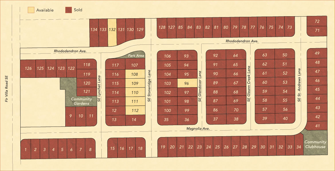 Available lots on the plat map