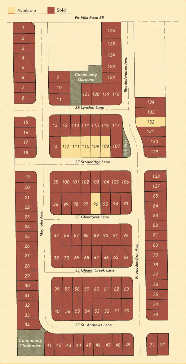 Available lots on the plat map